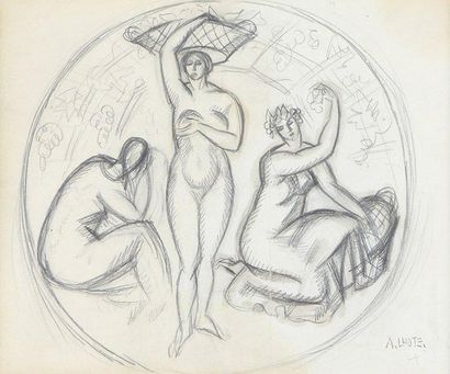André LHOTE (1885-1962) Les 3 Grâces Dessin au crayon (restaurations) signé en bas...