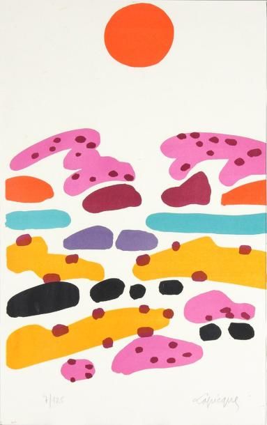 Charles LAPICQUE (1898-1988) Composition Estampe en couleur Signé en bas à droite,...