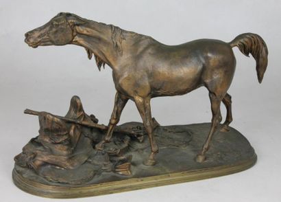 Pierre-Jules Mene (1810-1879) Cheval spahi Sculpture en bronze à patine brun mordoré...