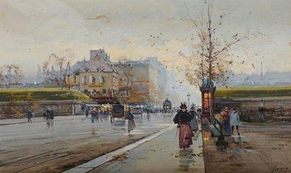 Eugène GALIEN-LALOUE (1854-1941) sous le pseudonyme de Lievin Rue animée à Paris...