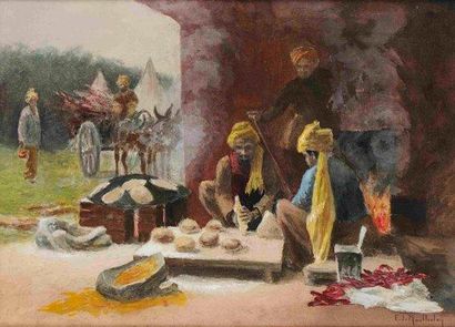François Richard de MONTHOLON (1856-1940) La préparation du pain, troupes indiennes...