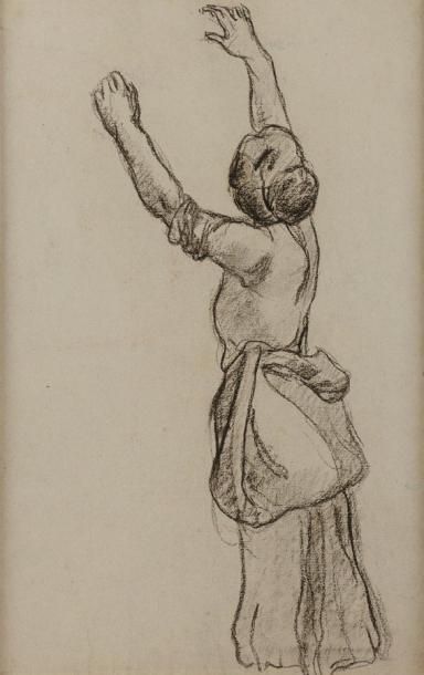 Jean PESKÉ (1870-1949) Jeune fille les bras levés Fusain 46,5 x 29,6 cm (à vue) (18,3...