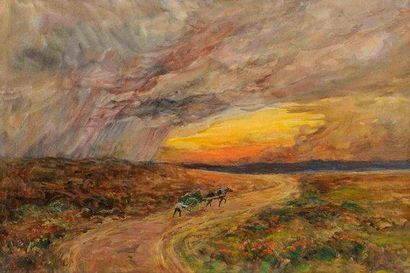 Maurice DAINVILLE (1856-1943) Orage au soir, lande d?Itteville Gouache aquarellée...