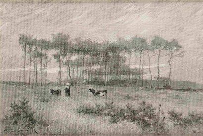 Maurice DAINVILLE (1856-1943) Dans la Lande de Belle-Isle (Bretagne) Crayon et encre...