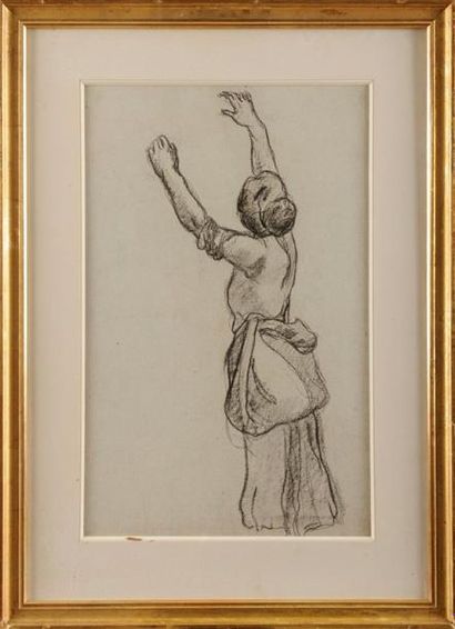 Jean PESKÉ (1870-1949) Jeune fille les bras levés Fusain 46,5 x 29,6 cm (à vue) (18,3...