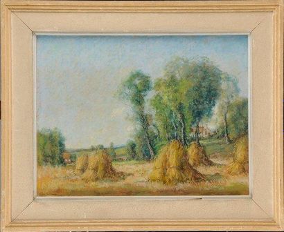André Des FONTAINES (1869-1910) Les meules Pastel Signé en bas à gauche 48 x 63 cm...