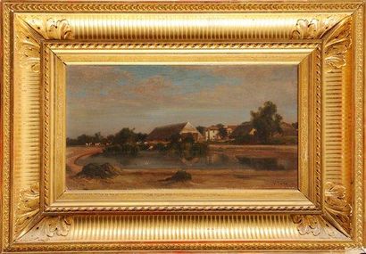 Edouard Auguste IMER (1820-1881) Ferme en bord d'étang Huile sur toile Signée en...
