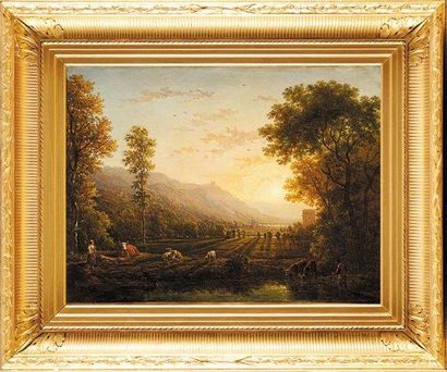 Victor de GRAILLY (1804-1889) Le repos du troupeau Huile sur toile Signée en bas...