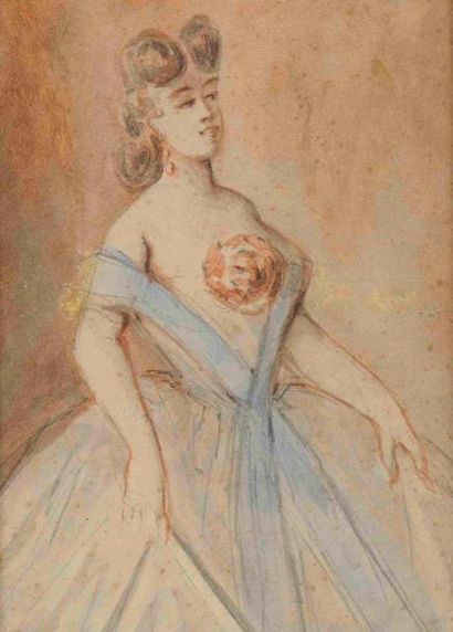 Constantin GUYS (1802/05-1892) Lorette en tenue de bal Crayon et lavis 24 x 17 cm...