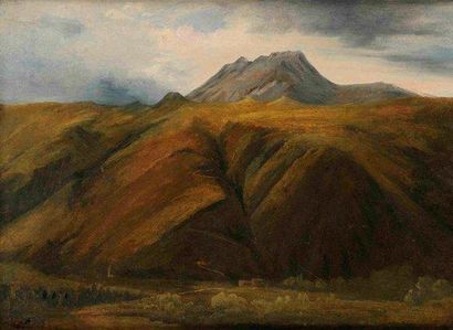 Théodore ROUSSEAU (1812-1867) Paysage d'Auvergne Huile sur papier marouflé sur toile...