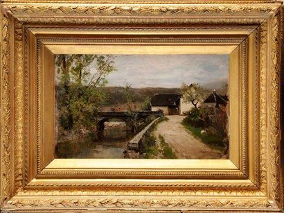"Adolphe APPIAN (1818-1898) Le Pont de Cerverieux à Artemare Huile sur panneau Signée...