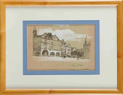 François Richard de MONTHOLON (1856-1940) La Place Belliart, Fontenay-le-Comte, Vendée,...