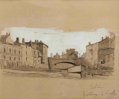 François Richard de MONTHOLON (1856-1940) Le Pont-Neuf, Fontenay-le-Comte, Vendée,...