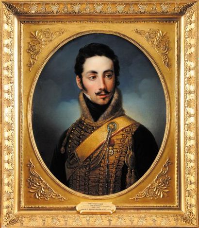 École FRANÇAISE du début du XIXe siècle «Portrait d'un officier supérieur de Hussards.»...