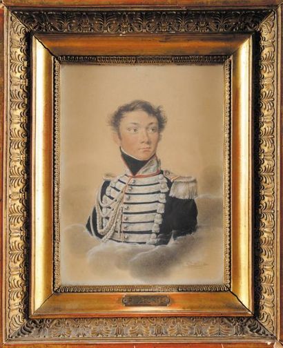 LECOMTE Paul. Ecole française du XIXè siècle «Portrait d'un garde du corps du Roi.»...