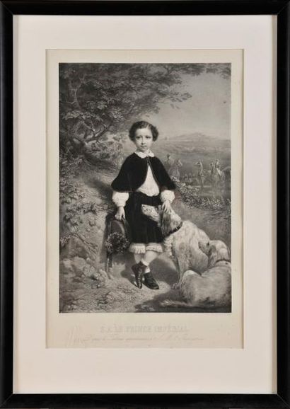 A D. Yvon, d'après. Ecole française «S.A. le Prince impérial et son chien.» Lithographie...