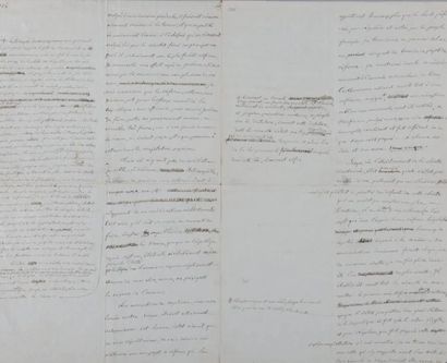 BONAPARTE (Lucien) Manuscrit autographe. 4 pp. in-folio, ajouts, ratures et corrections,...