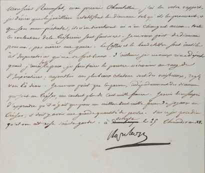 NAPOLEON Ier Lettre signée «Napoleon», adressée à son premier chambellan Augustin-Laurent...