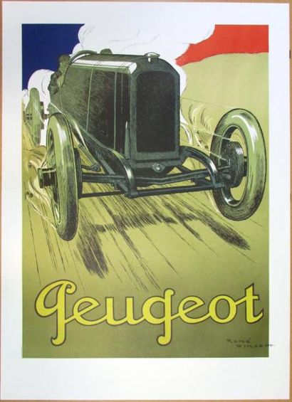 Affiche PEUGEOT signée René Vincent, encadrée,...