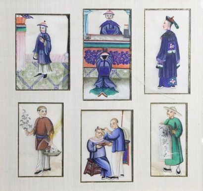CHINE Peintures sur papier figurant des scènes traditionelles Canton, XIXème siècle...