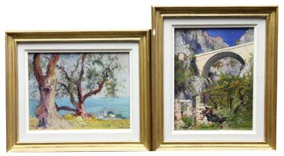 Ernest-Louis LESSIEUX (1874-1938) Paysages Deux huiles sur carton fort Signée en...