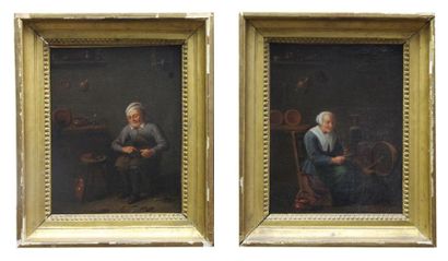 Ecole HOLLANDAISE du XVIIIème siècle Scènes d' intérieurs Huile sur toile 29 x 23...