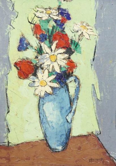 Joris HOUWENS (1925-1998) Bouquet de fleurs Huile sur isorel Signé en bas à droite...