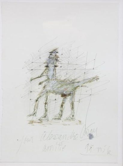 César (1921-1998) Centaure Stylo et gouache sur papier Signé en bas à droite et empreinte...