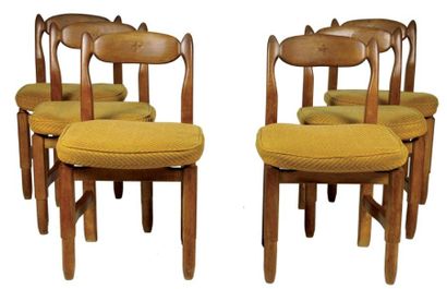 ROBERT GUILLERME (1913-1990) ET JACQUES CHAMBRON (1914-2001) Série de six chaises...