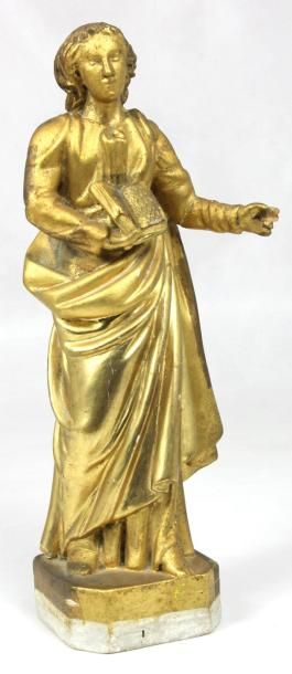 null SUJET en bois et stuc doré représentant un Saint en prière Fin XIXème siècle...