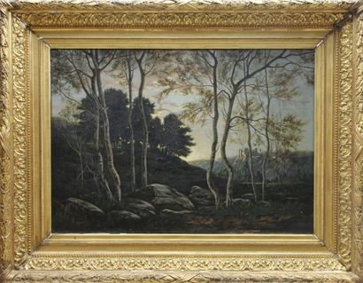 Félix CHOISNARD (1846-1924) Vue de château à travers un bois Huile sur toile signée...