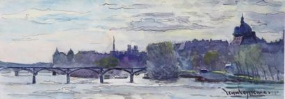 Jean LEYSSENNE (1921-2009) Le Pont des Arts Aquarelle sur papier signée en bas à...