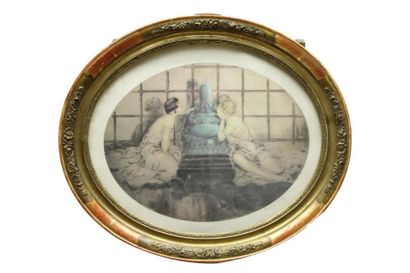 Louis ICART (1888-1950) Femmes et Bouddha Lithographie signée dans la planche acec...