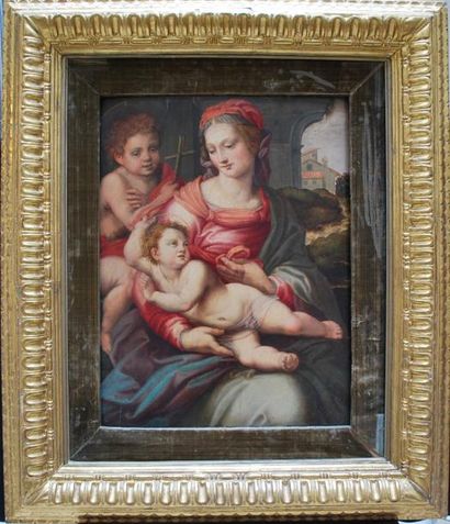 Attribué à Michele Di RIDOLFO (1503-1577) La Vierge à l'Enfant avec Saint Jean-Baptiste...