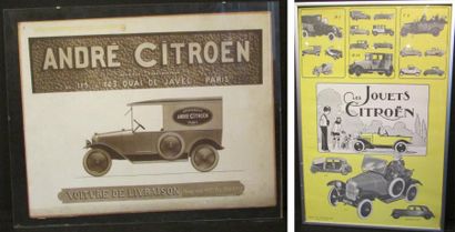 null Lot Citroën comprenant une publicité d'époque représentant la voiture de livraison,...