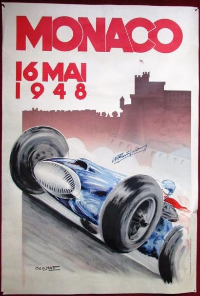 null Affiche du grand prix de Monaco du 16 mai 1948, dédicacée par Trintignant, 100...