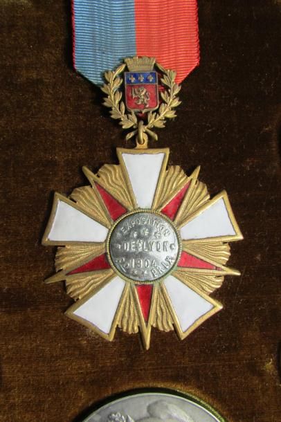 null Lot de médailles dans son cadre comprenant: -Médaille en Bronze Dorée de L'ACT,...