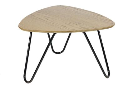 JACQUES HITIER (1917-1999) Table basse, plateau en chêne, piétement tubulaire en...