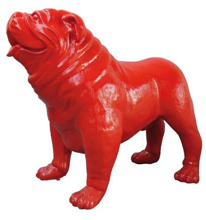 Anonyme - Circa 2000 Bouledogue anglais Sculpture décorative en résine laquée rouge...