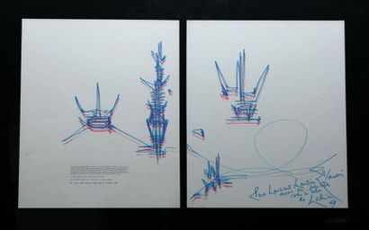 Georges MATHIEU (1921-2012) Composition, 1969 Dessin au feutre bleu et rouge sur...