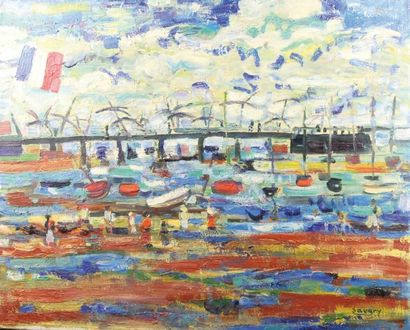 Robert SAVARY (1920-2000) Le Port Huile sur toile Signée en bas à droite 55,5 x 68,5...