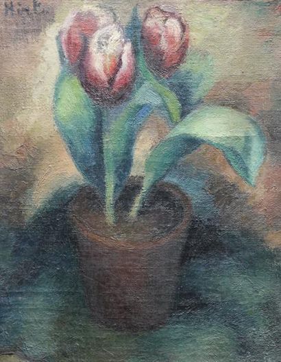 Marthe HIRT (1890-1985) Tulipes Huile sur toile Signée en haut à gauche 41,5 x 33,5...