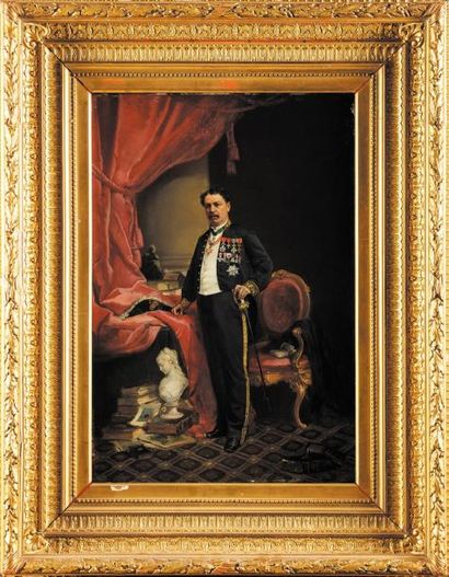 François Louis LANFANT DE METZ (1814-1892) «Portrait en pied de René Odinet en uniforme...