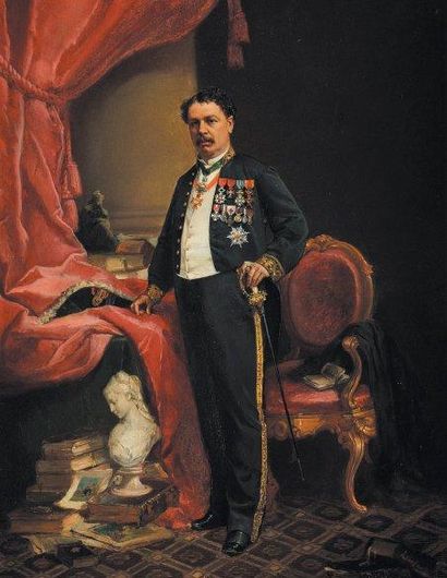 François Louis LANFANT DE METZ (1814-1892) «Portrait en pied de René Odinet en uniforme...