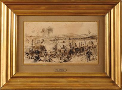 Auguste RAFFET (1804, Paris - 1860, Gênes) «La veille de la bataille» Plume et lavis...