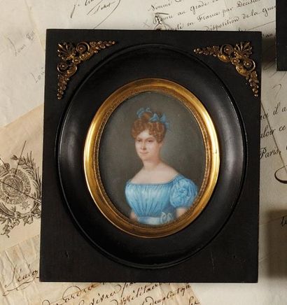 Ecole FRANCAISE du début du XIXème siècle ; «Portrait de Mademoiselle Elisza Schmaltz,...