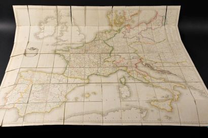 null RARE CARTE DES ROUTES DE POSTES DE L'EMPIRE gravée et aquarellée, cartouche...