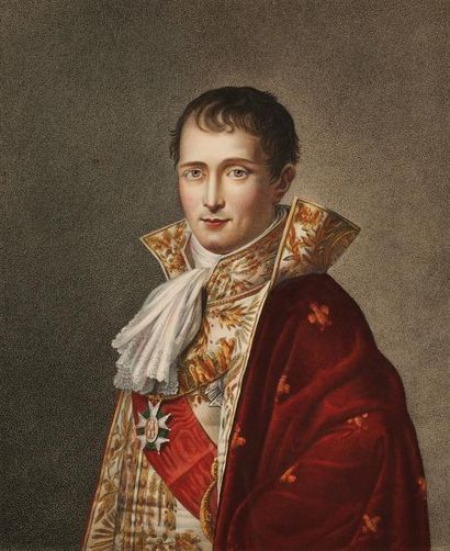R.LEFEVRE, d'après «Joseph Napoléon Roi de Naples et de Sicile» Gravure aquarellée...