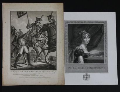 null Deux gravures: «S.M. La Reine Hortense», d'après Gérard. 38 x 30 cm. -«Mort...