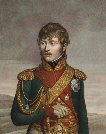 CHINARD, d'après «Eugêne Napoléon Vice Roi d'Italie.» Gravure aquarellée par Ruotte,...